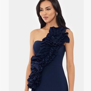 Betsy & Adam Midnight Blue One-Shoulder Dress